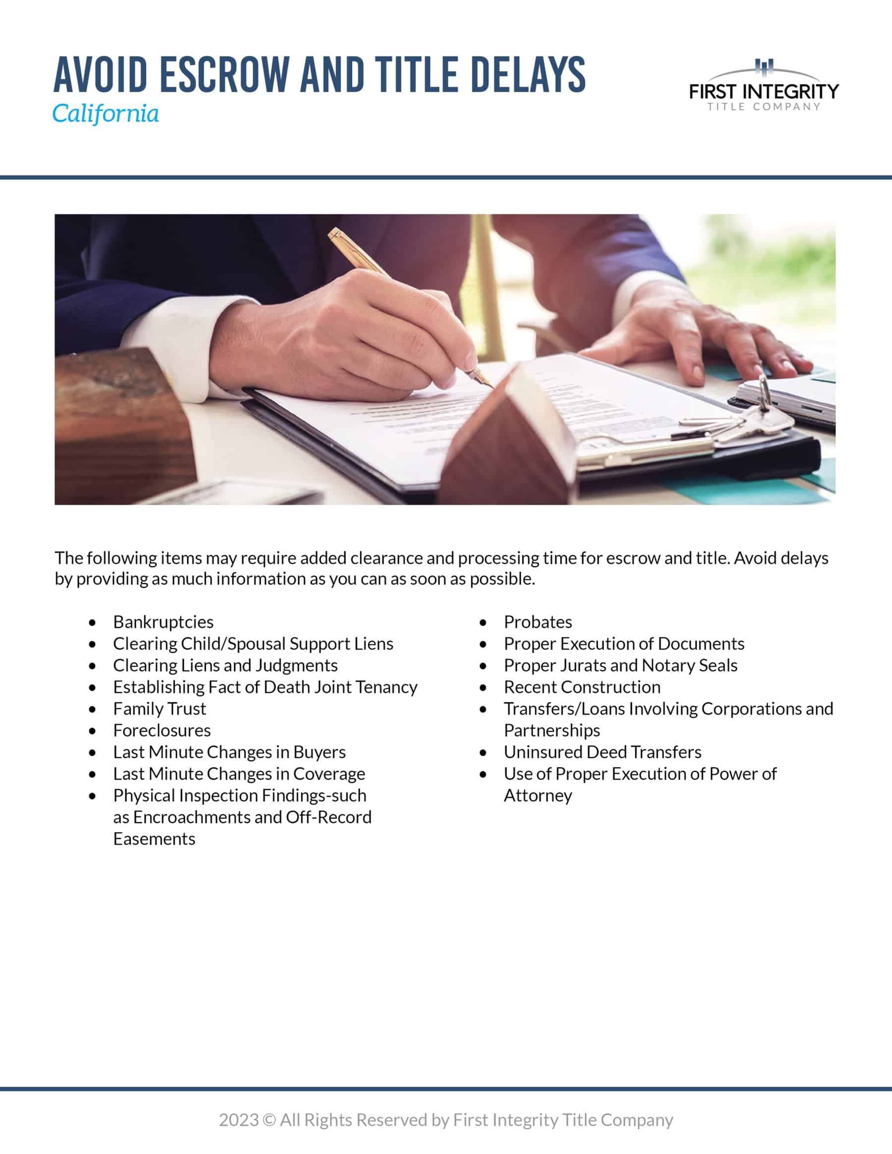 Avoid escrow and title delays california