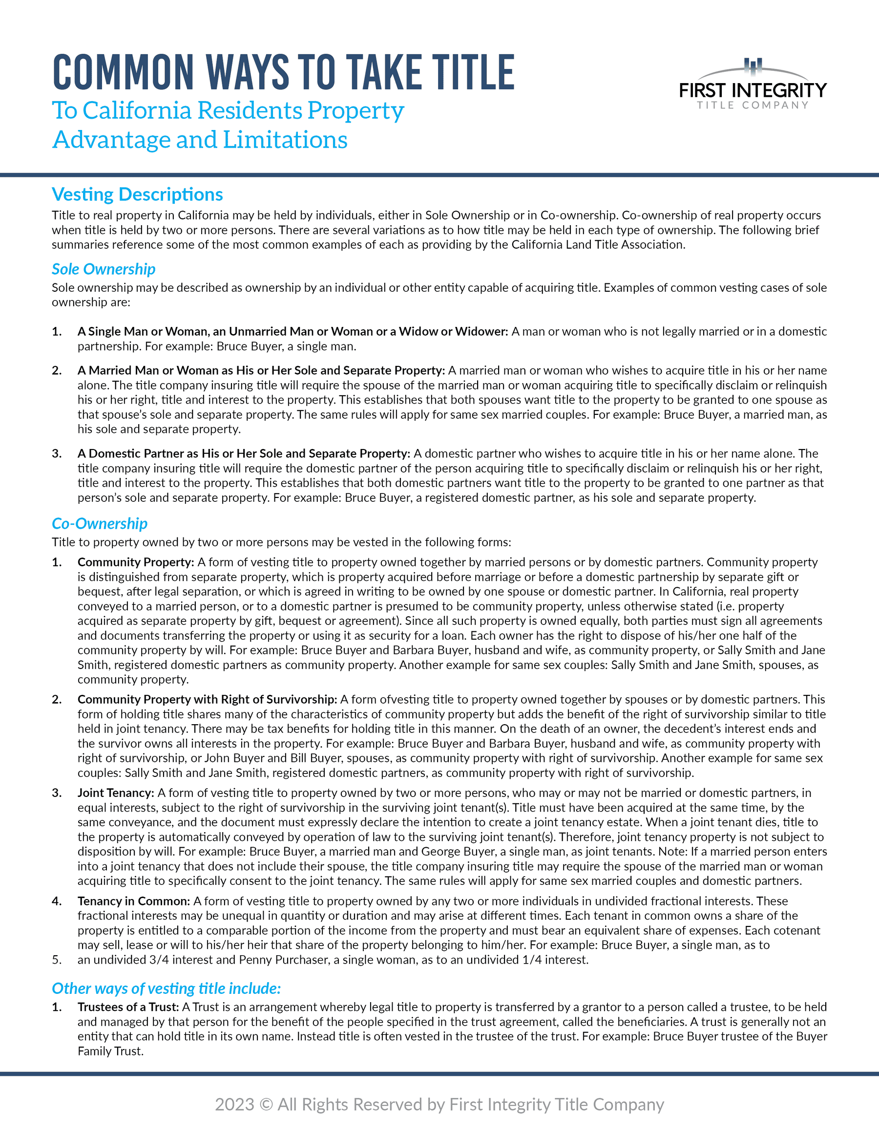 common ways to take title california