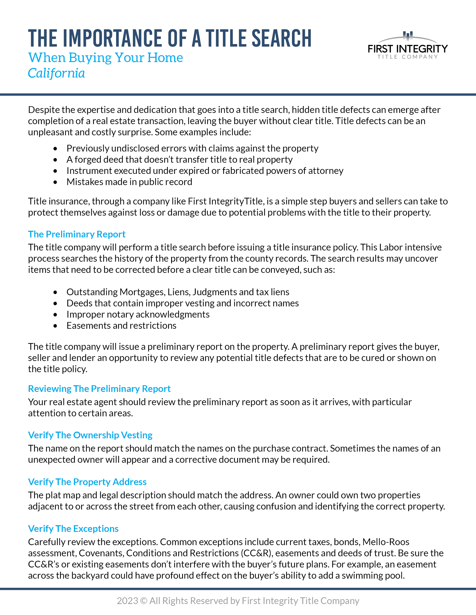 importance of a title search in California