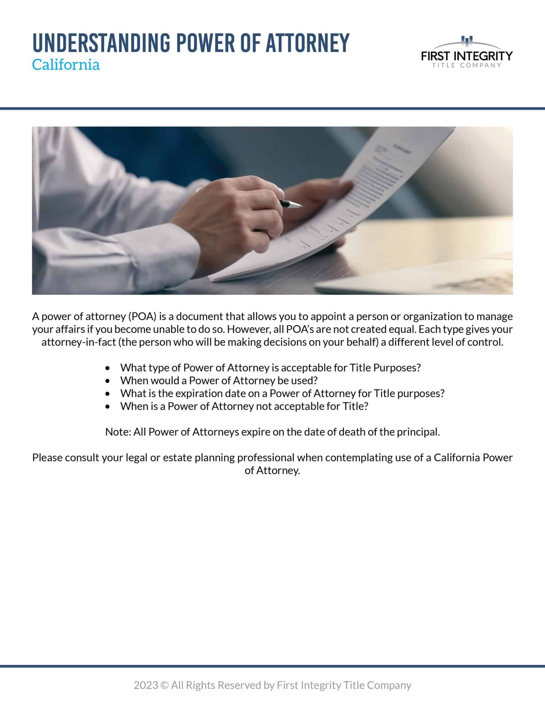 Power of Attorney California