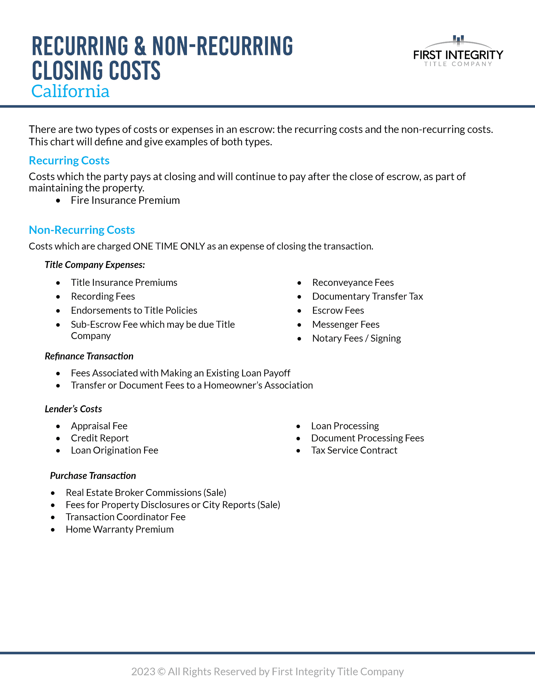 Understanding Recurring and Non-Recurring Closing Costs in California